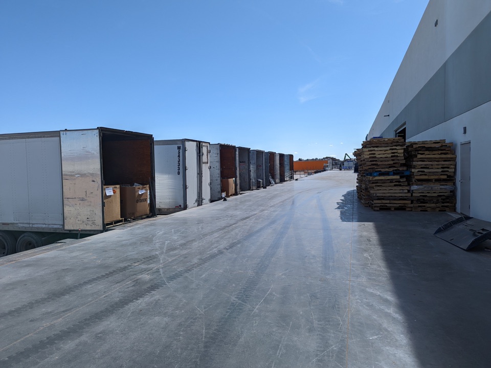 Trailers alongside the Santa Teresa warehouse loading area